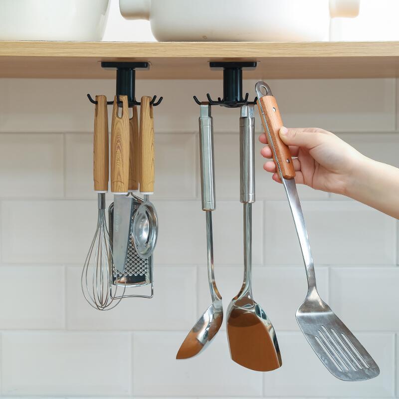 Kitchen Rotary Hook Mounted Kitchenware Storage Rack